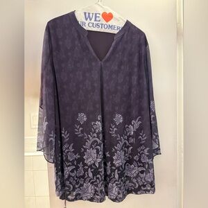 Purple &  Gray Floral Blouse.  Fully lined 

Size XXL  29 inches long